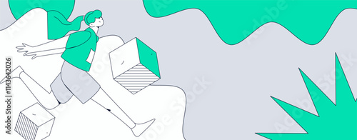 People exercising healthy running vector internet operation illustration
