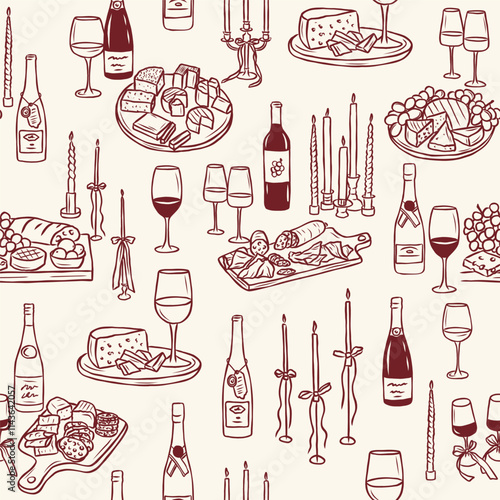 Hand drawn whimsical wine party background