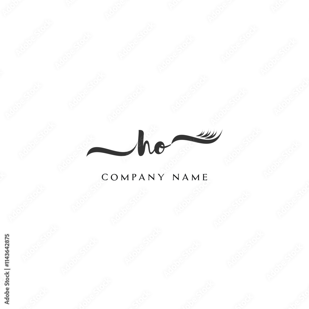 Minimalist HO Logo Design with Abstract Feather Element Minimalist HO Logo Design with Abstract Feather Element