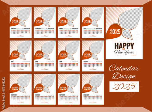 Wall Calendar Template 2025, Minimalist and abstract wall calendar template. week start on sunday. 