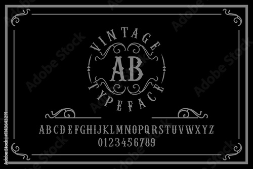 Vintage Font upper case, and numbers, for logo and packaging design, short phrases, or headlines. font vector.