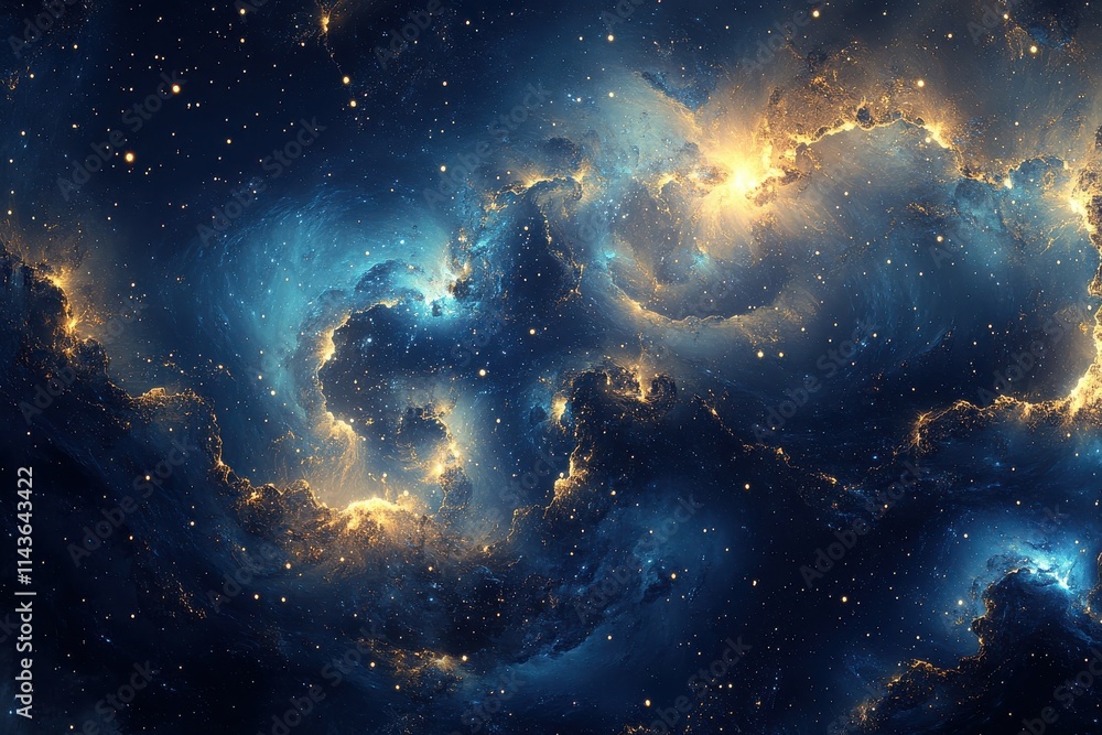 Abstract cosmic background glowing particles golden and blue bokeh lights Abstract cosmic background glowing particles golden and blue bokeh lights