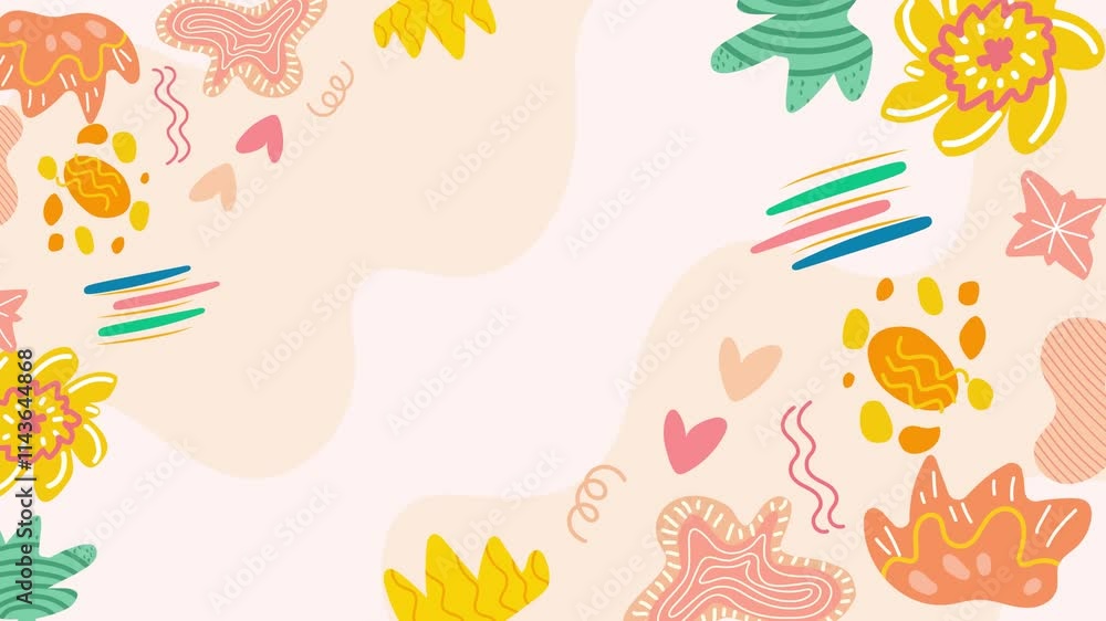 cheerful abstract artwork combining organic patterns on fluid shapes background seamless 4k video background motion pop art design cheerful abstract artwork combining organic patterns on fluid shapes background seamless 4k video background motion pop art design