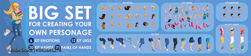 Isometric Girl character constructor for designed. Set various action N1. Set of Students personages flat style illustration