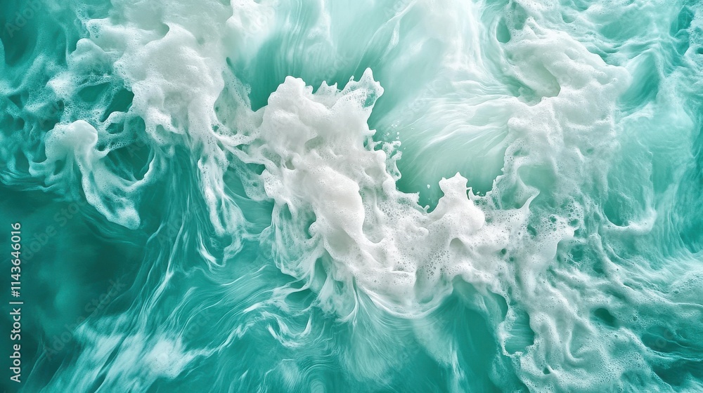 Naklejka premium Aerial view of turquoise ocean waves white foam patterns