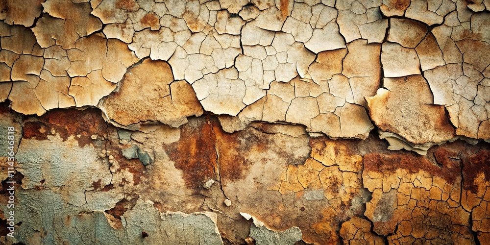 Fototapeta premium Aged Cracked Surface Texture Rustic Brown and Beige Tones with Flaking Paint and Underlying Rust