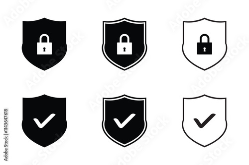 Security shield sign vector illustration. Security shields symbols with check mark and padlock. Shield security icon, Safety, protection sign.