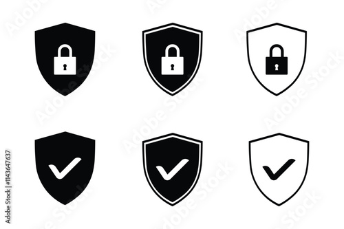Security shield sign vector illustration. Security shields symbols with check mark and padlock. Shield security icon, Safety, protection sign.