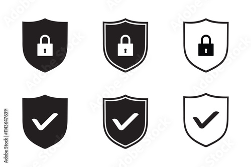 Security shield sign vector illustration. Security shields symbols with check mark and padlock. Shield security icon, Safety, protection sign.