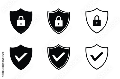 Security shield sign vector illustration. Security shields symbols with check mark and padlock. Shield security icon, Safety, protection sign.