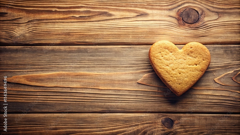 A single heart-shaped cookie rests on a rustic wooden surface A single heart-shaped cookie rests on a rustic wooden surface