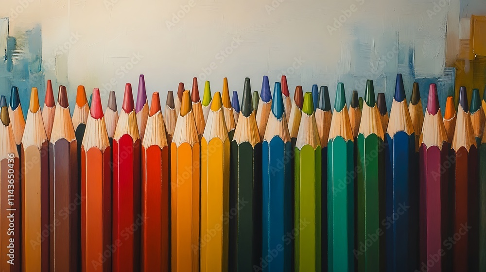 A vibrant array of colored pencils arranged in a colorful spectrum against a soft background. A vibrant array of colored pencils arranged in a colorful spectrum against a soft background.