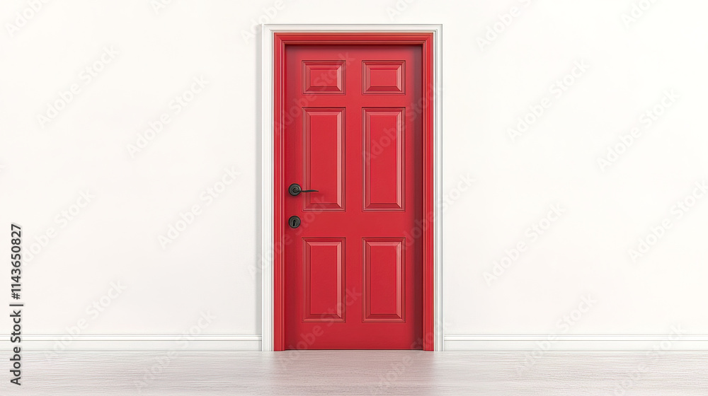 bright red door with glossy finish stands out against white wall bright red door with glossy finish stands out against white wall