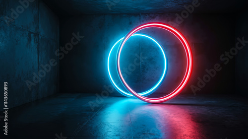Wallpaper Mural A red and blue neon ring in a dark room Torontodigital.ca