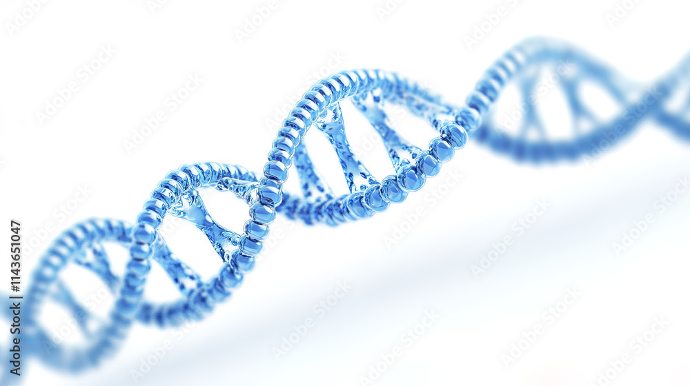 blue DNA strand is displayed against white background, symbolizing life blue DNA strand is displayed against white background, symbolizing life