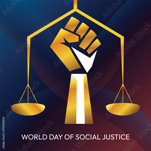 World day of social justice concept with hand and scales of justice vector illustration.