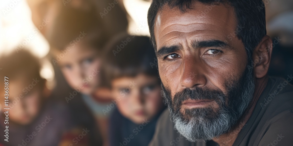 Obraz premium Pensive Man with Children Capturing Depth and Emotion in a Candid Moment