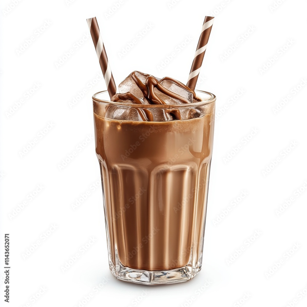 glass with iced chocolate milk isolated on white background glass with iced chocolate milk isolated on white background
