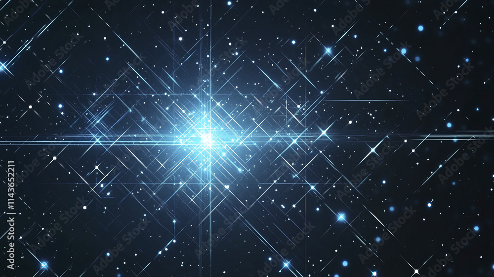 Bright blue geometric abstract background with sparkling stars and light Bright blue geometric abstract background with sparkling stars and light