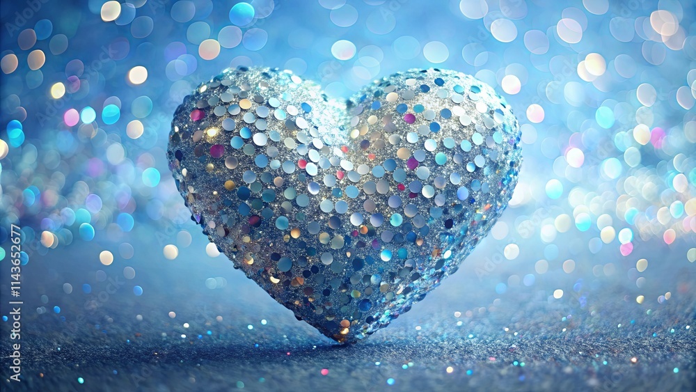 Obraz premium Sparkling Silver Heart on a Glittering Blue Background, Perfect for Romantic or Festive Occasions