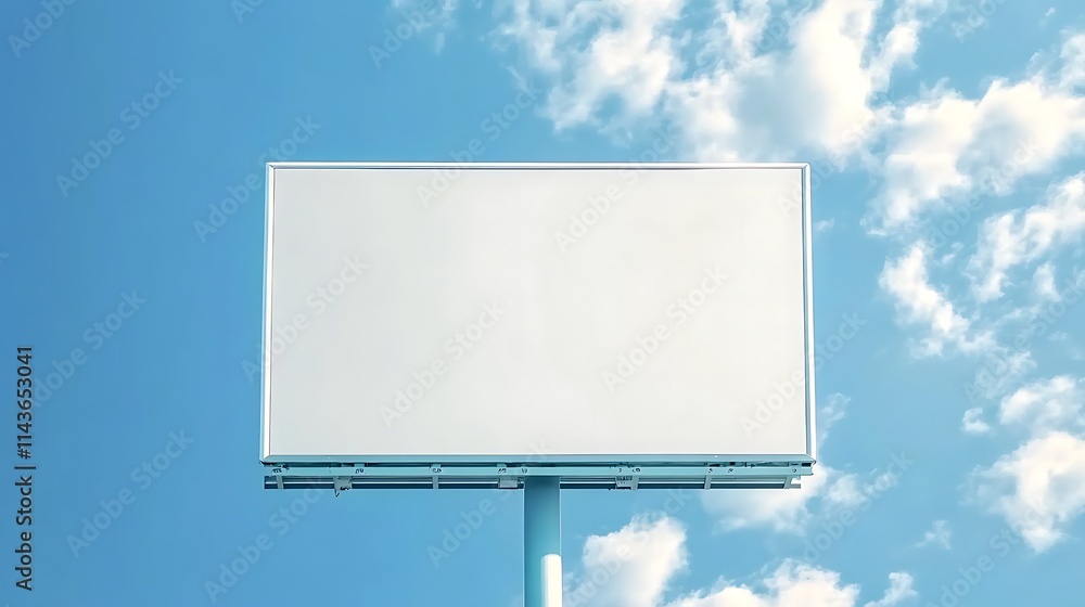 Large blank white billboard on a bright sunny day with a blue sky background, perfect for advertising or commercial use. Large blank white billboard on a bright sunny day with a blue sky background, perfect for advertising or commercial use.
