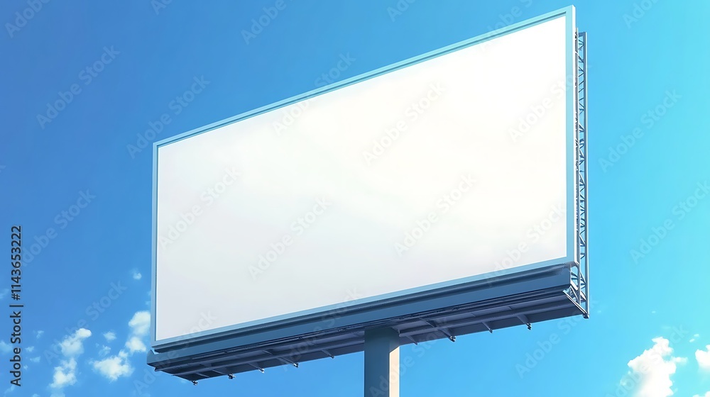 Large blank white billboard on a bright sunny day with a blue sky background, perfect for advertising or commercial use. Large blank white billboard on a bright sunny day with a blue sky background, perfect for advertising or commercial use.