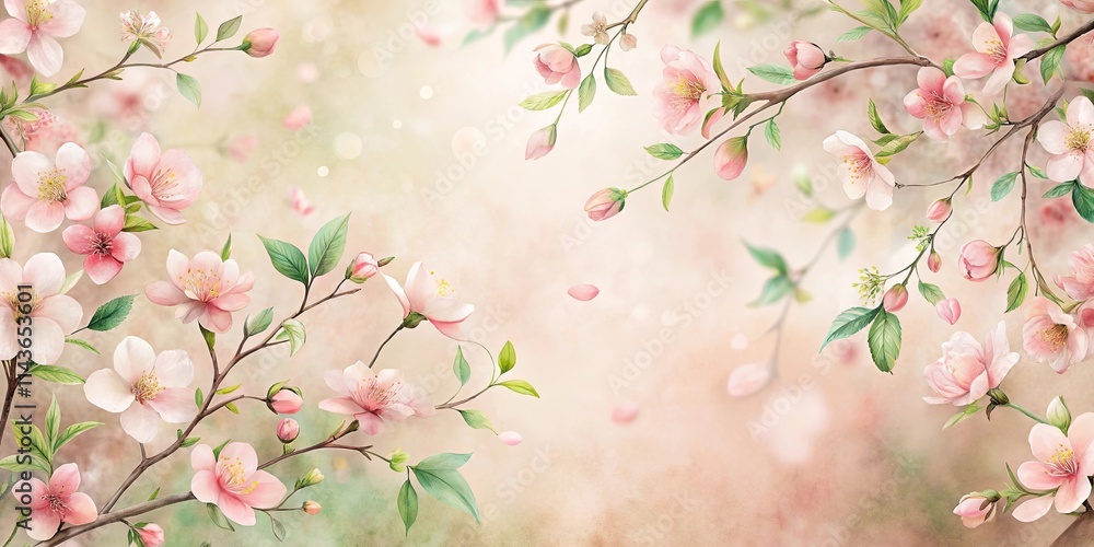Delicate Pink Blossom Branches with Falling Petals on Soft Background Delicate Pink Blossom Branches with Falling Petals on Soft Background