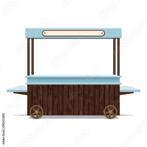 Dark brown wooden street shop cart mock up isolated graphic illustration have blank space for place the products presentation on countertop. Small business and street food concept.