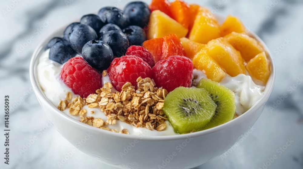 Bowl of Freshly Sliced Fruits with Yogurt and Granola Bowl of Freshly Sliced Fruits with Yogurt and Granola