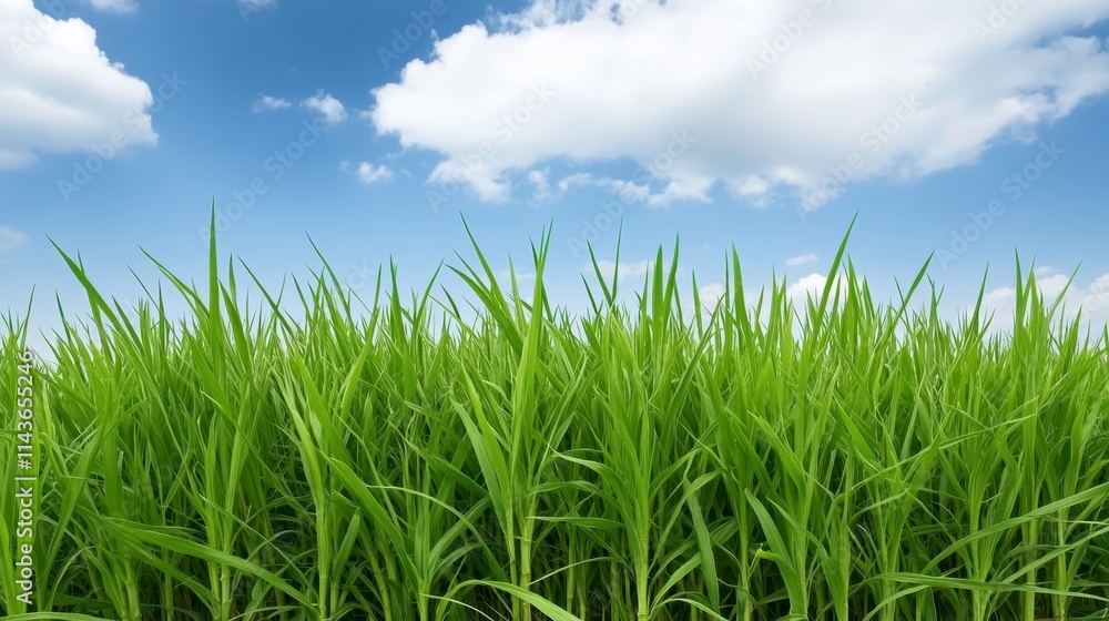 Lush green grass stretches under a bright blue sky with fluffy clouds, creating a serene and vibrant outdoor scene. Lush green grass stretches under a bright blue sky with fluffy clouds, creating a serene and vibrant outdoor scene.