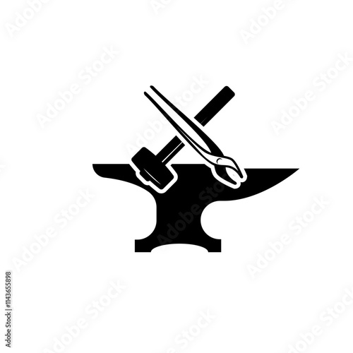 Simple blacksmith logo, anvil, hammer, tongs icon vector. blacksmith tools.