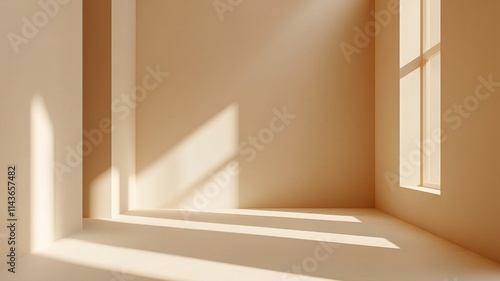 Wallpaper Mural Solid beige background theme, A serene, minimalist interior scene with soft light and shadows casting on warm-toned walls. Torontodigital.ca