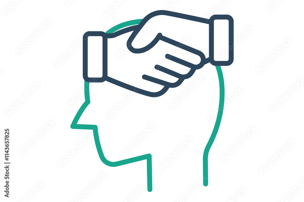 Empathy icon. line icon style. head with handshake. icon related to charity. donation elements vector illustration Empathy icon. line icon style. head with handshake. icon related to charity. donation elements vector illustration