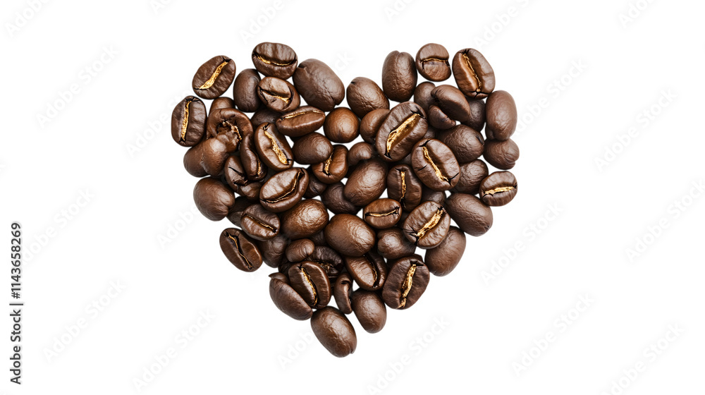 Coffee beans arranged in a heart shape, isolated on transparent Coffee beans arranged in a heart shape, isolated on transparent