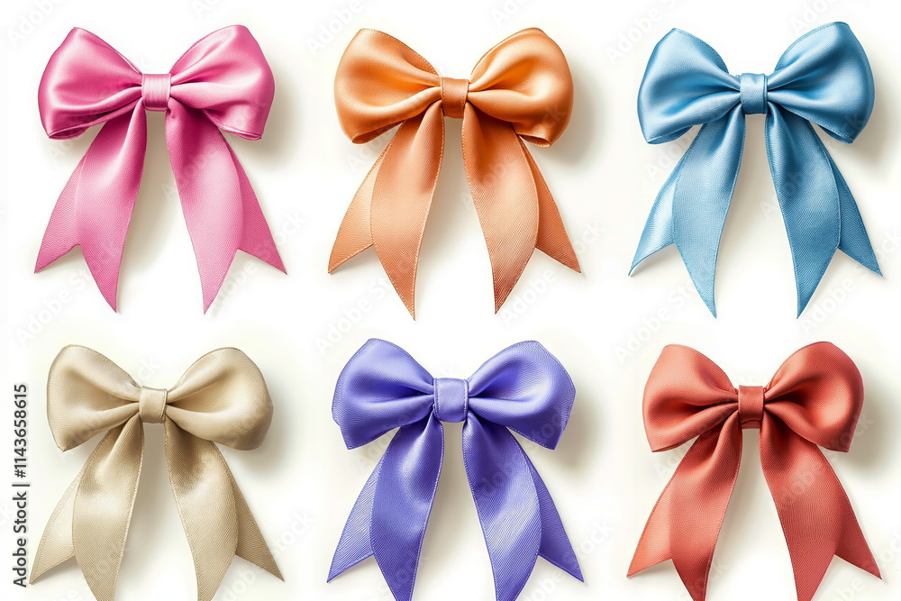 A set of six different colored bows on a white background A set of six different colored bows on a white background