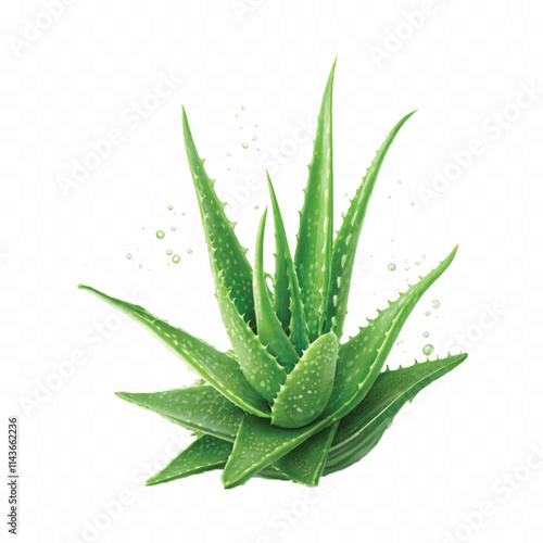 abstract 3d fresh green aloe vera in splash of green juice isolated on white background