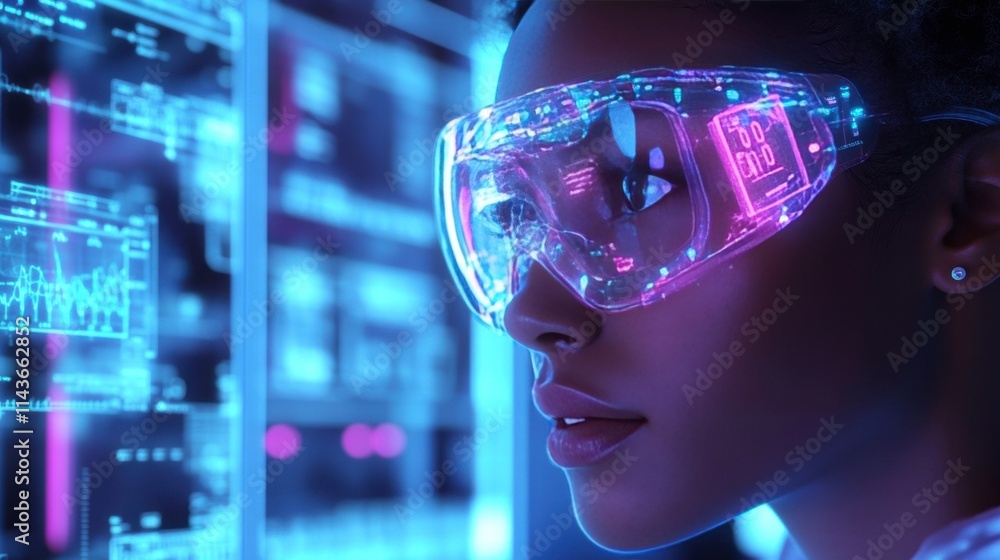 a researcher wearing safety goggles, analyzing liquid samples in a high-tech lab, focused on examining the samples under a microscope, with advanced lab equipment and glowing screens, highlighting the a researcher wearing safety goggles, analyzing liquid samples in a high-tech lab, focused on examining the samples under a microscope, with advanced lab equipment and glowing screens, highlighting the