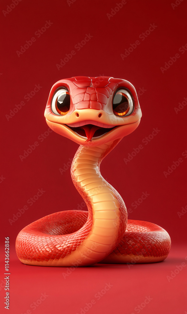 Fototapeta premium Red festive 3d snake illustration background