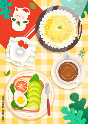 Christmas morning leisurely brunch illustration design