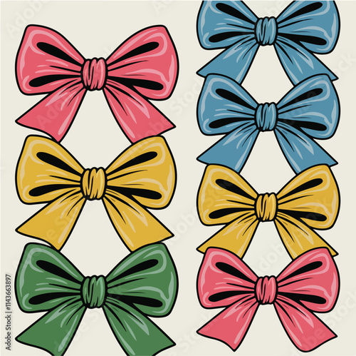 a set of ribbon with a bow on it is shown. vector illustration 