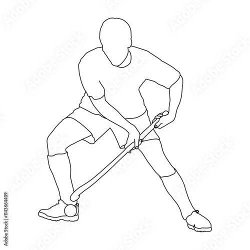 Hockey Player line art vector design. Hockey Player outline illustration design.