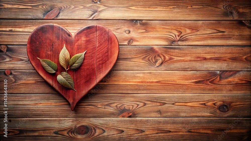 Rustic wooden heart-shaped decoration with autumn leaves on a wood plank background Rustic wooden heart-shaped decoration with autumn leaves on a wood plank background