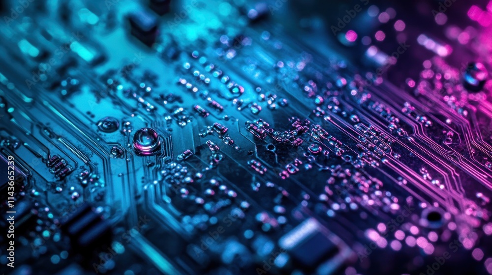 Close-up of a colorful circuit board showcasing electronic components and connections. Close-up of a colorful circuit board showcasing electronic components and connections.