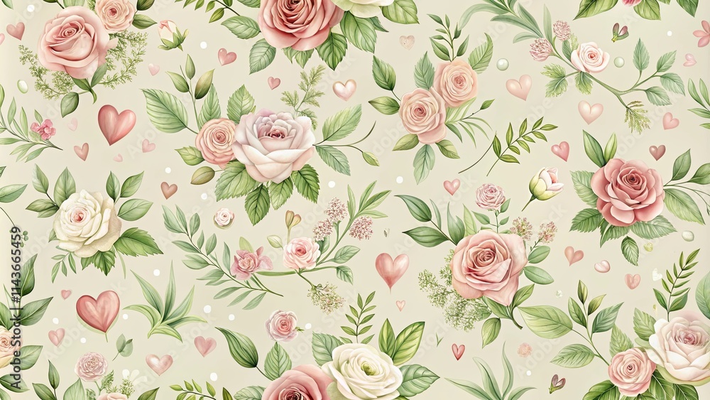 custom made wallpaper toronto digitalRomantic Rose and Heart Seamless Pattern Design for Valentine's Day or Wedding Invitations