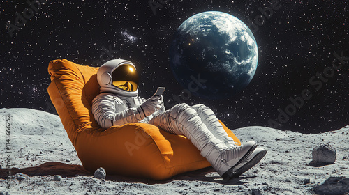 astronaut relaxing on the surface of the moon, AI generated