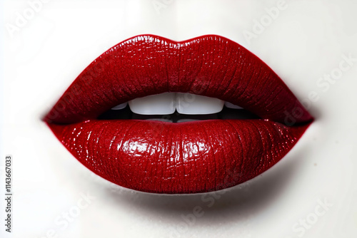 A close up of a woman's mouth with red lipstick photo