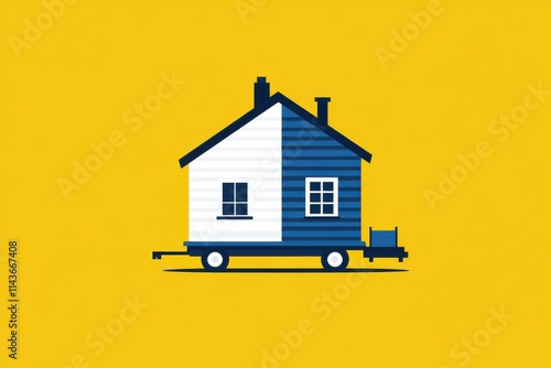 Stylized icon house on a hand truck moving concept flat design photo