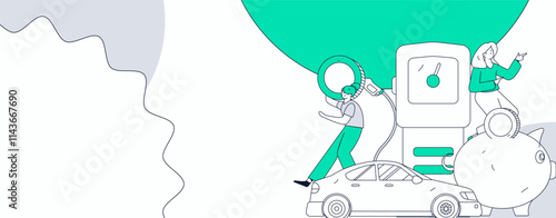 Vector Internet operation hand-drawn illustration of people getting discounts for refueling their cars
