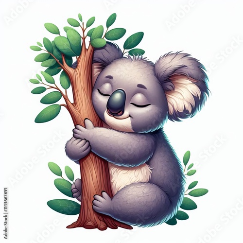 A Curious Koala Hugging a Tree A fluffy koala with large ears an photo