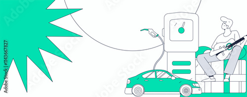 Vector Internet operation hand-drawn illustration of people getting discounts for refueling their cars
